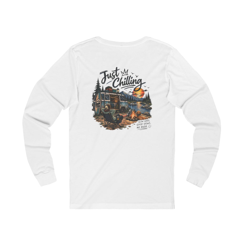 Long Sleeve Tee — "Just Chilling" Camper Van Camping Graphic