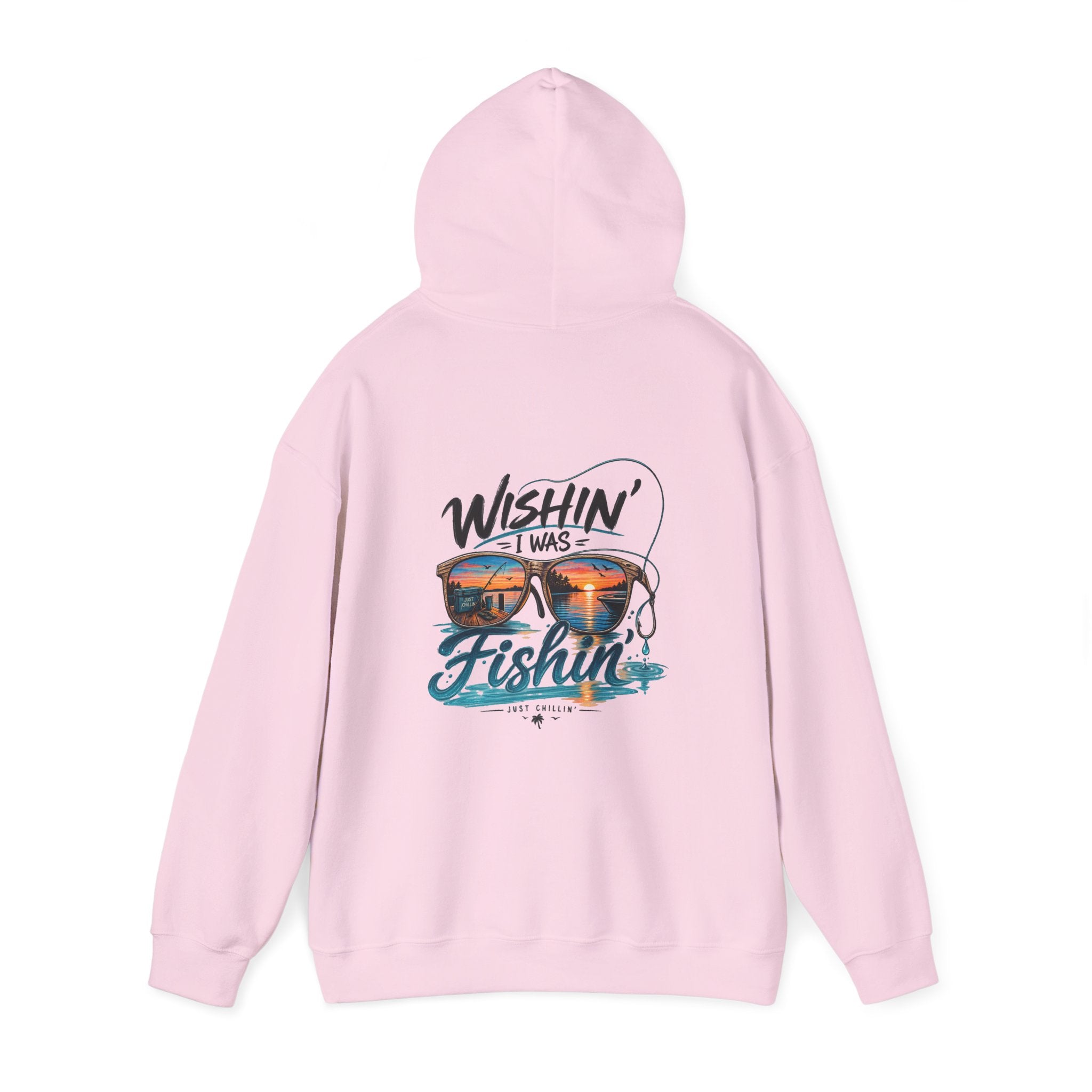 Fishing Hoodie - "Wishin' I Was Fishin'" Graphic Hooded Sweatshirt