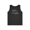 Tank Top — "Just a Friend. Who's a Girl. Not My Girlfriend." Retro Script Chest & Back Graphic - Just Chilling Shop