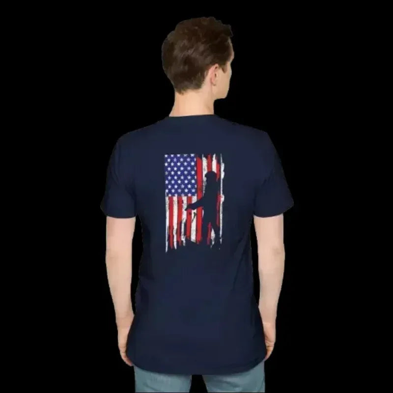 American Flag T-Shirt – Unisex Softstyle Tee With Soldier Silhouette Design - Just Chilling Inc.