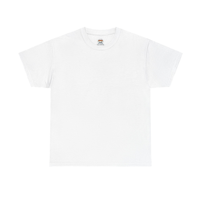 A plain white t-shirt against a black background.