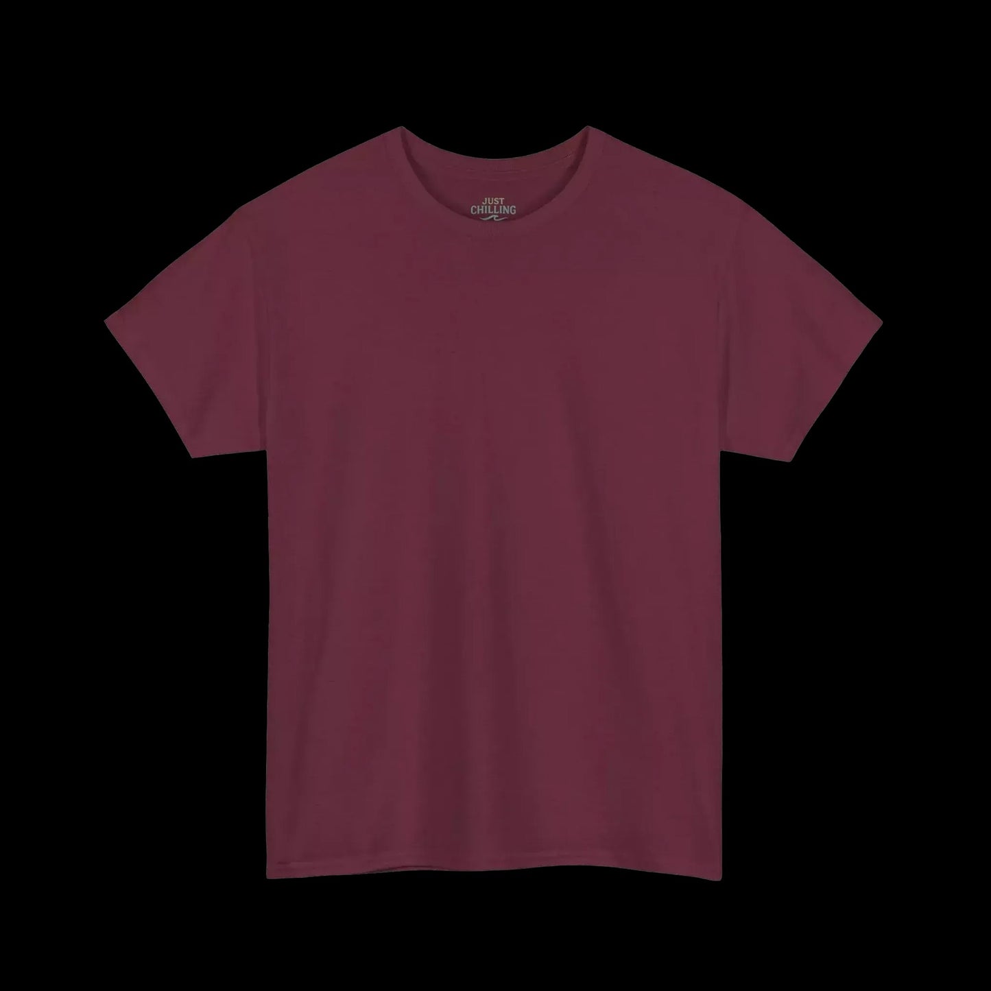 A plain, solid-colored red t-shirt is shown against a black background.