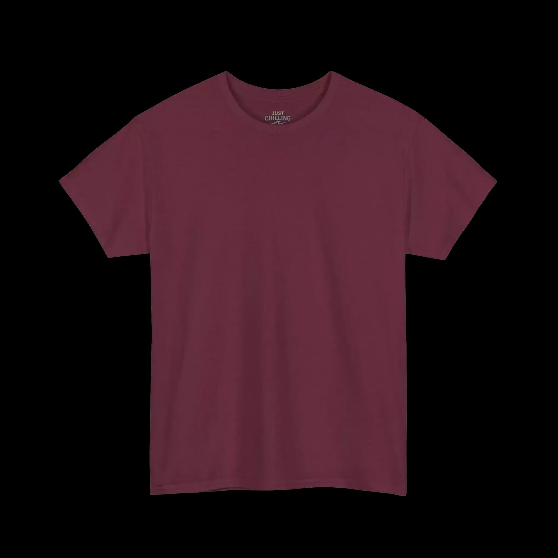 A plain, solid-colored red t-shirt is shown against a black background.