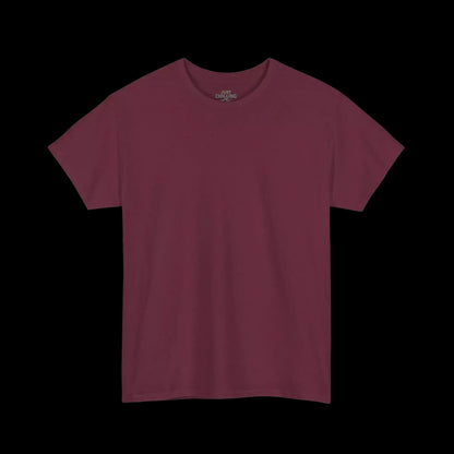 A plain, solid-colored red t-shirt is shown against a black background.