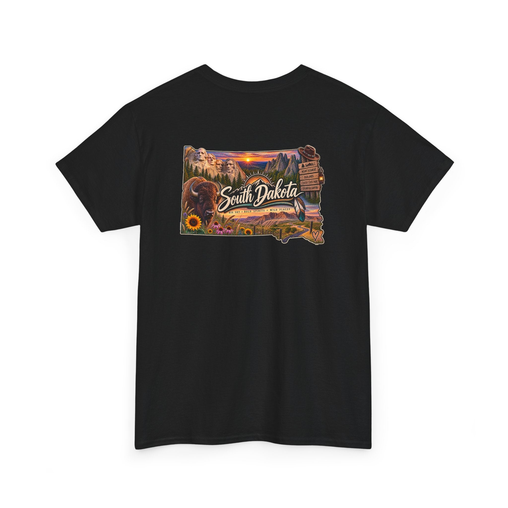 South Dakota State Map T-Shirt — Scenic Sunset & Sunflower Travel Tee
