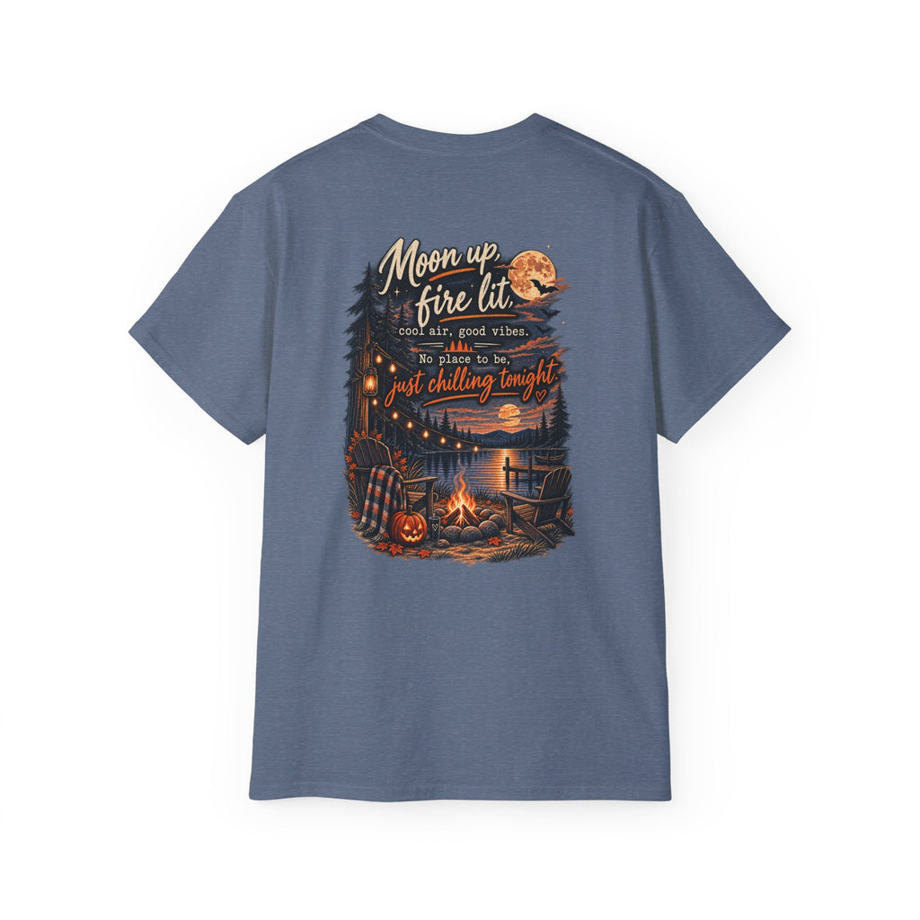 Campfire Night Tee — "Moon up, fire lit" Graphic T-Shirt