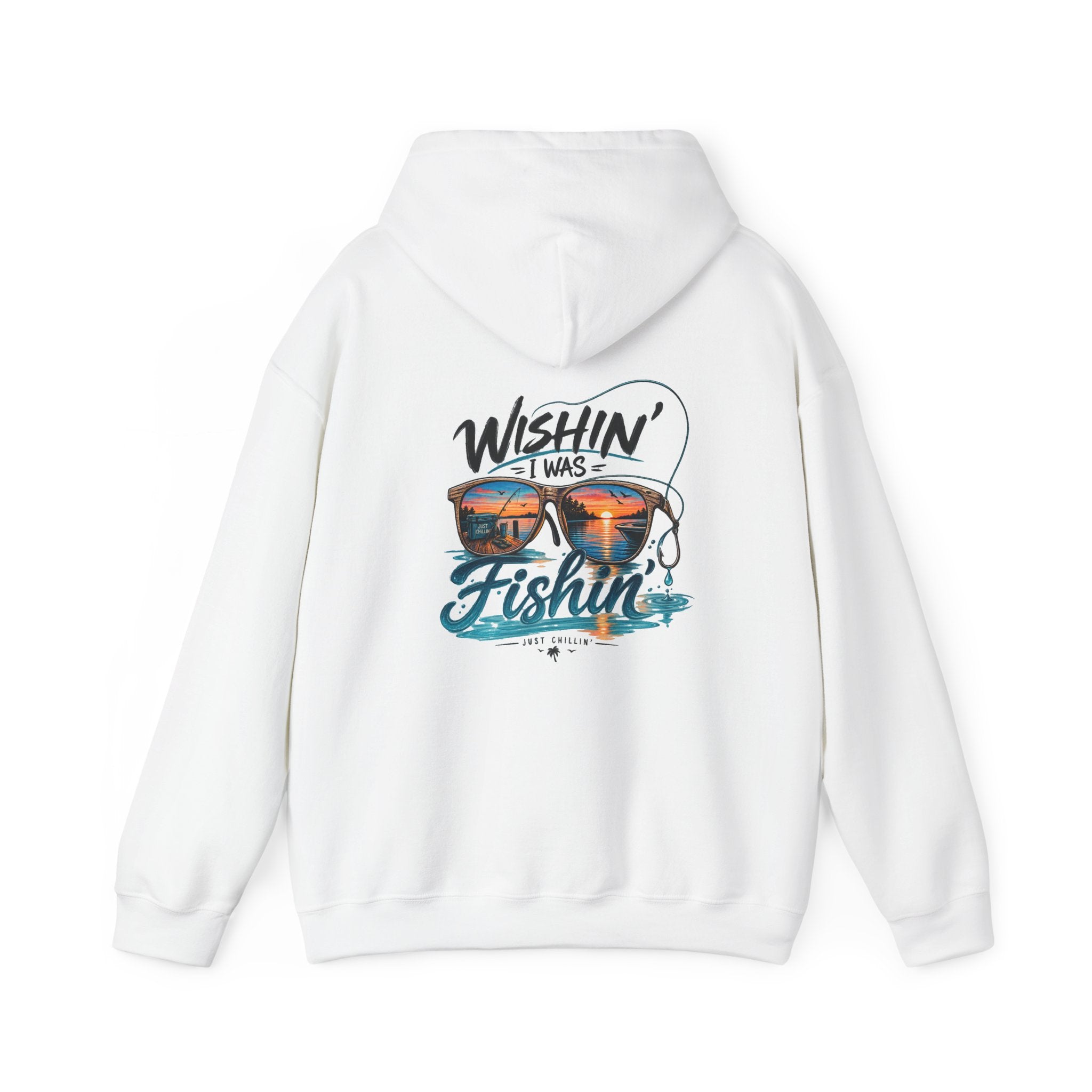 Fishing Hoodie - "Wishin' I Was Fishin'" Graphic Hooded Sweatshirt