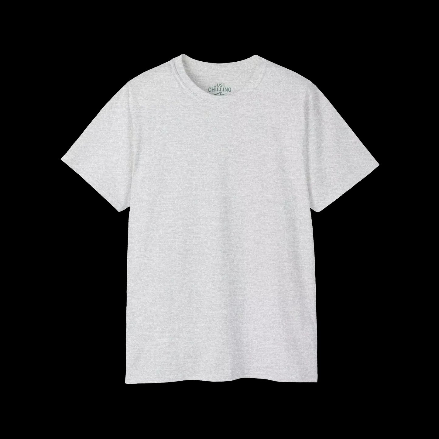 A plain white t-shirt against a black background.