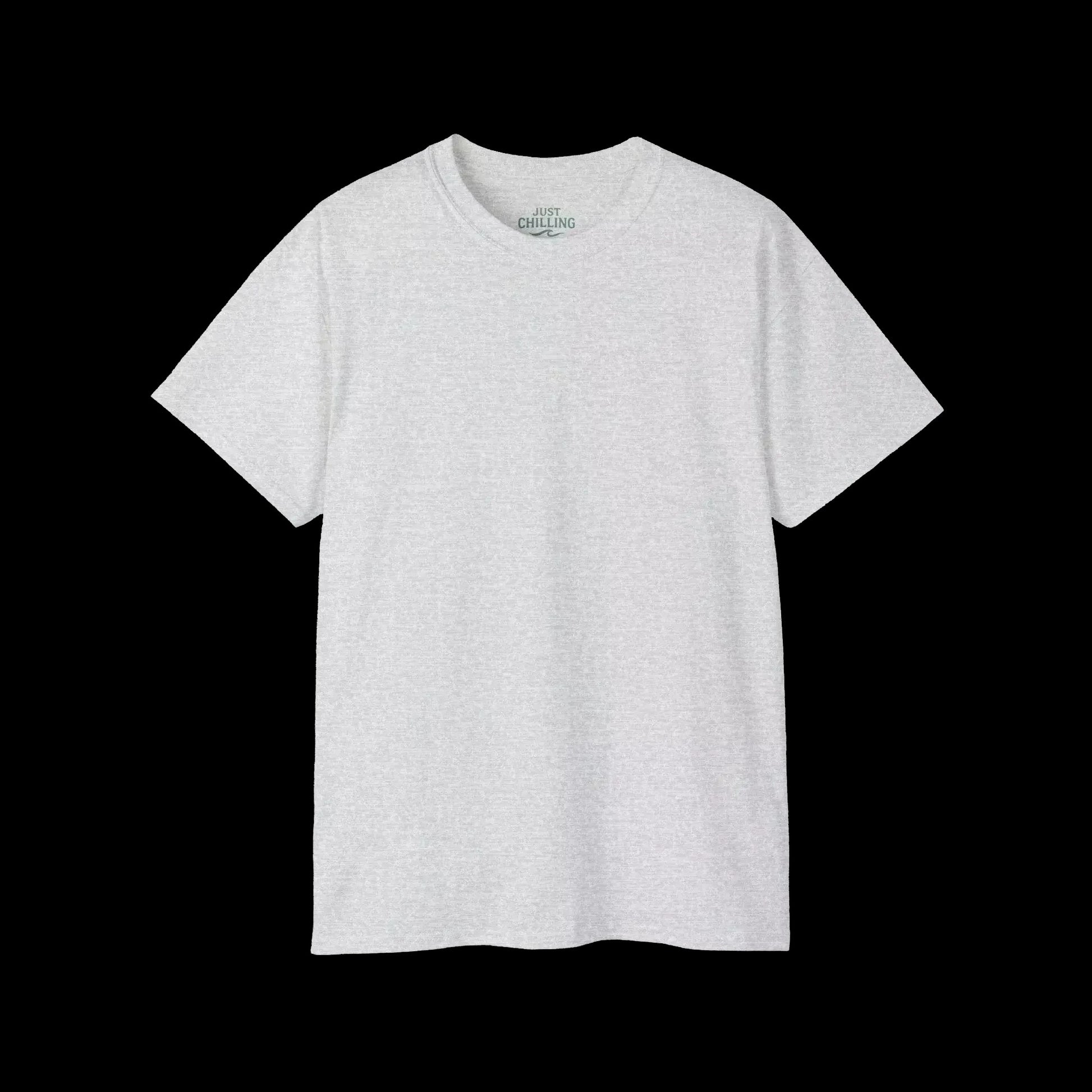 A plain white t-shirt against a black background.
