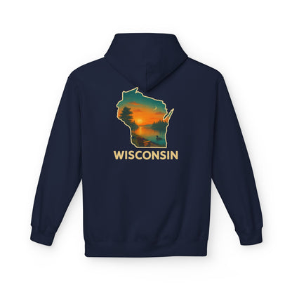 Wisconsin Scenic  Unisex Hoodie — State Silhouette Sunset Sweatshirt