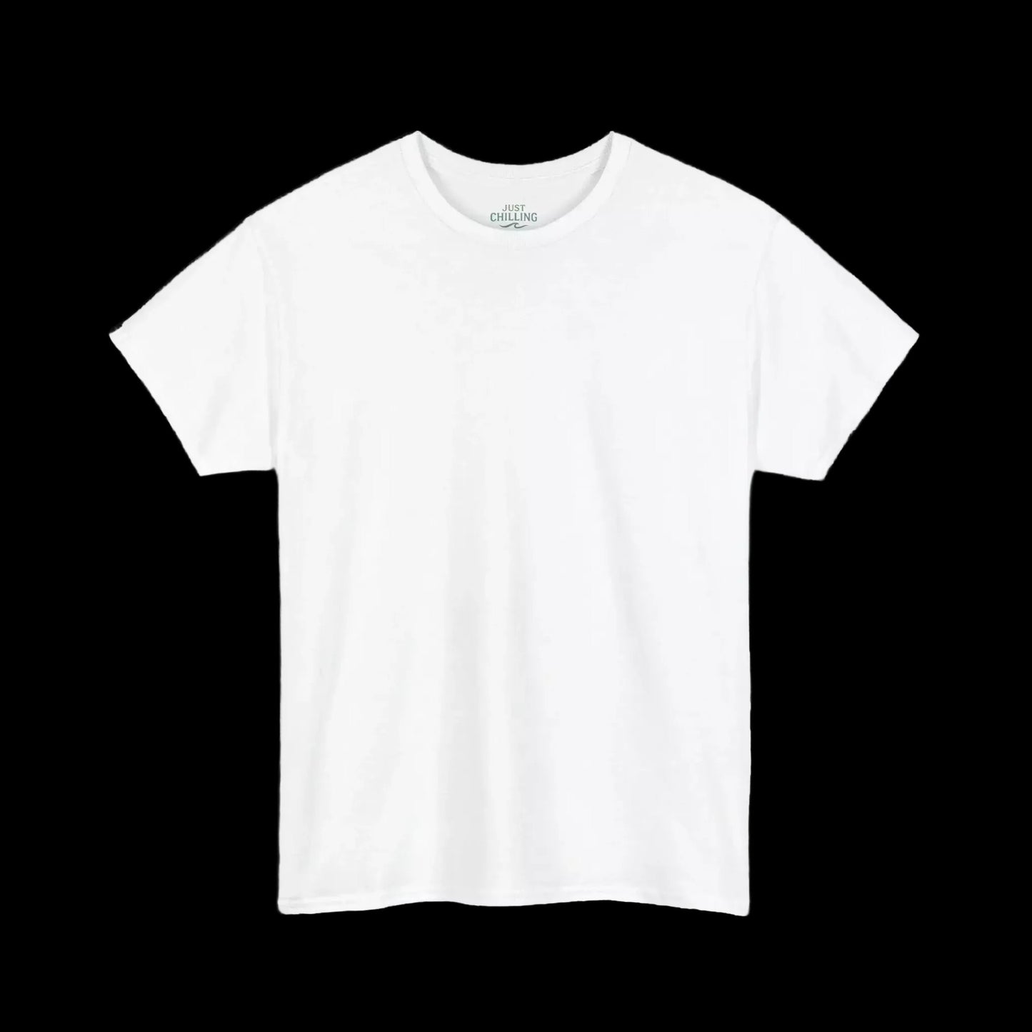 A plain white t-shirt against a black background.