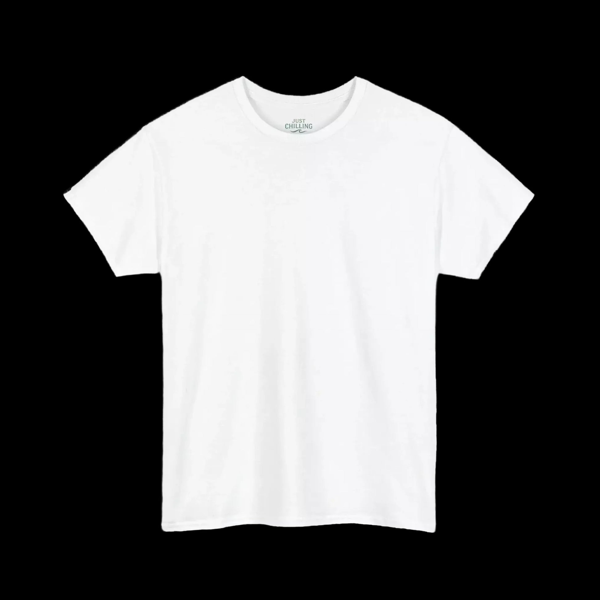 A plain white t-shirt against a black background.