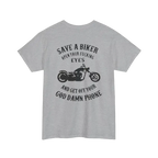 Save a Biker T-Shirt - Comfortable Cotton Motorcycle Safety Tee | Durable & Relaxed Fit - Just Chilling Inc.