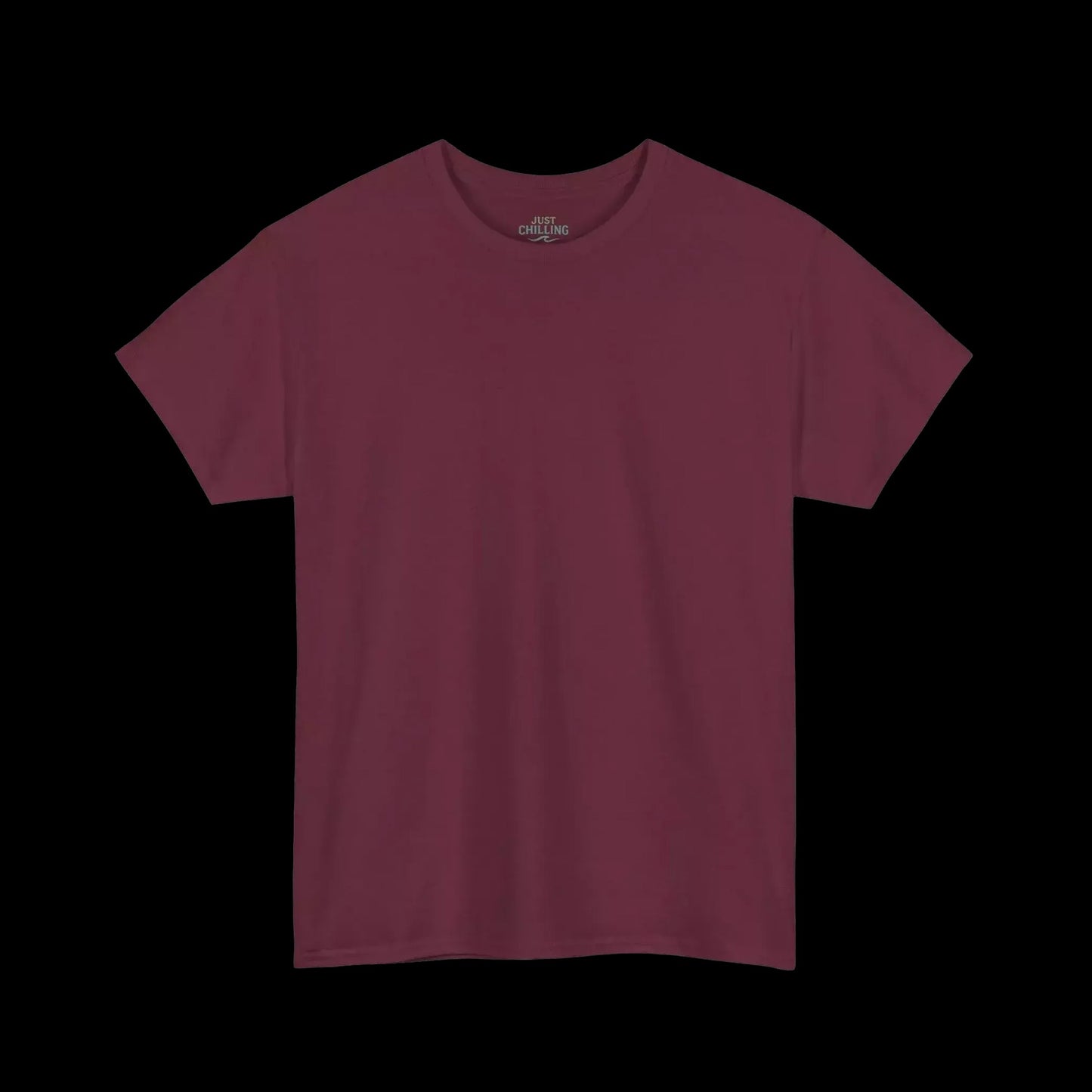 A plain, solid-colored red t-shirt is shown against a black background.