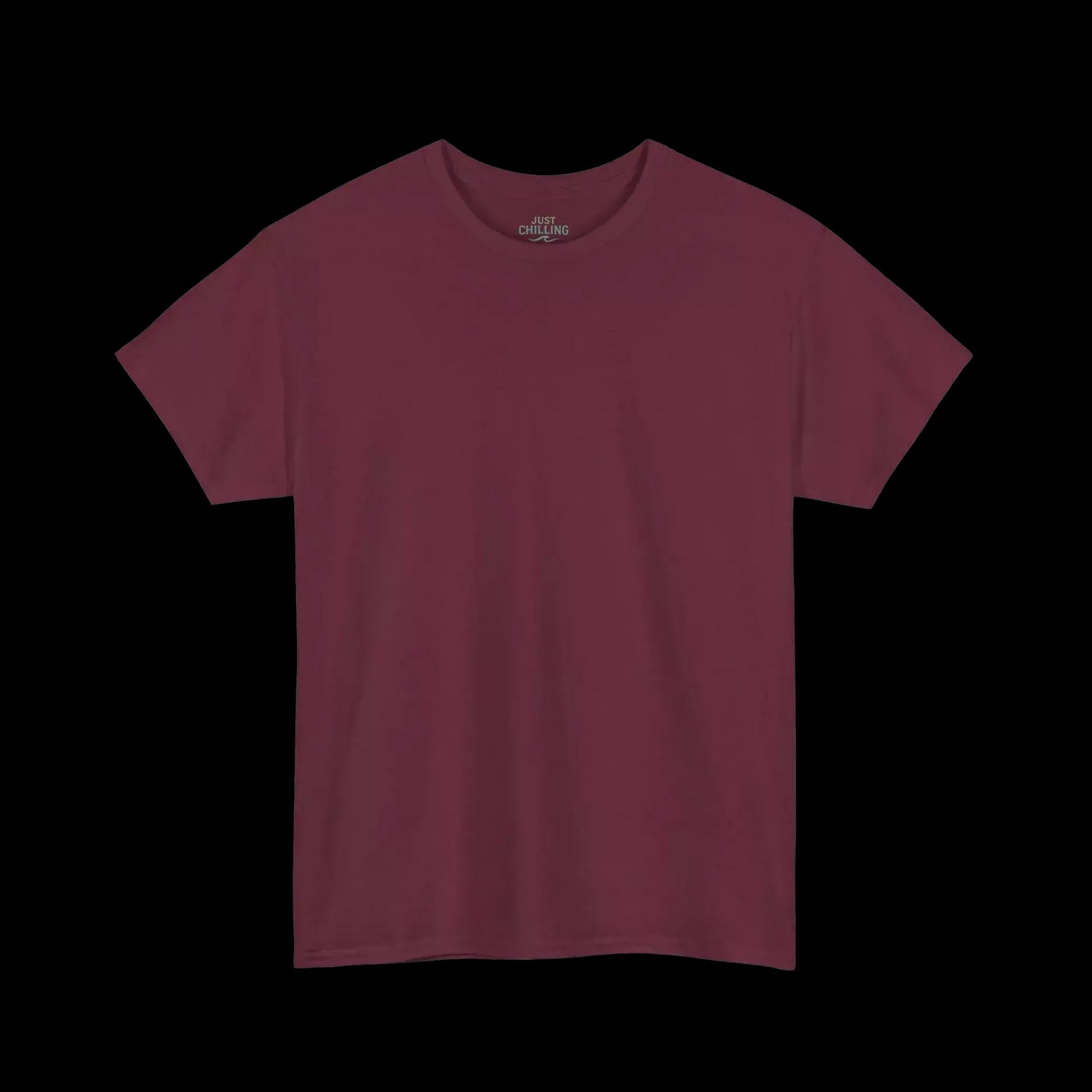 A plain, solid-colored red t-shirt is shown against a black background.
