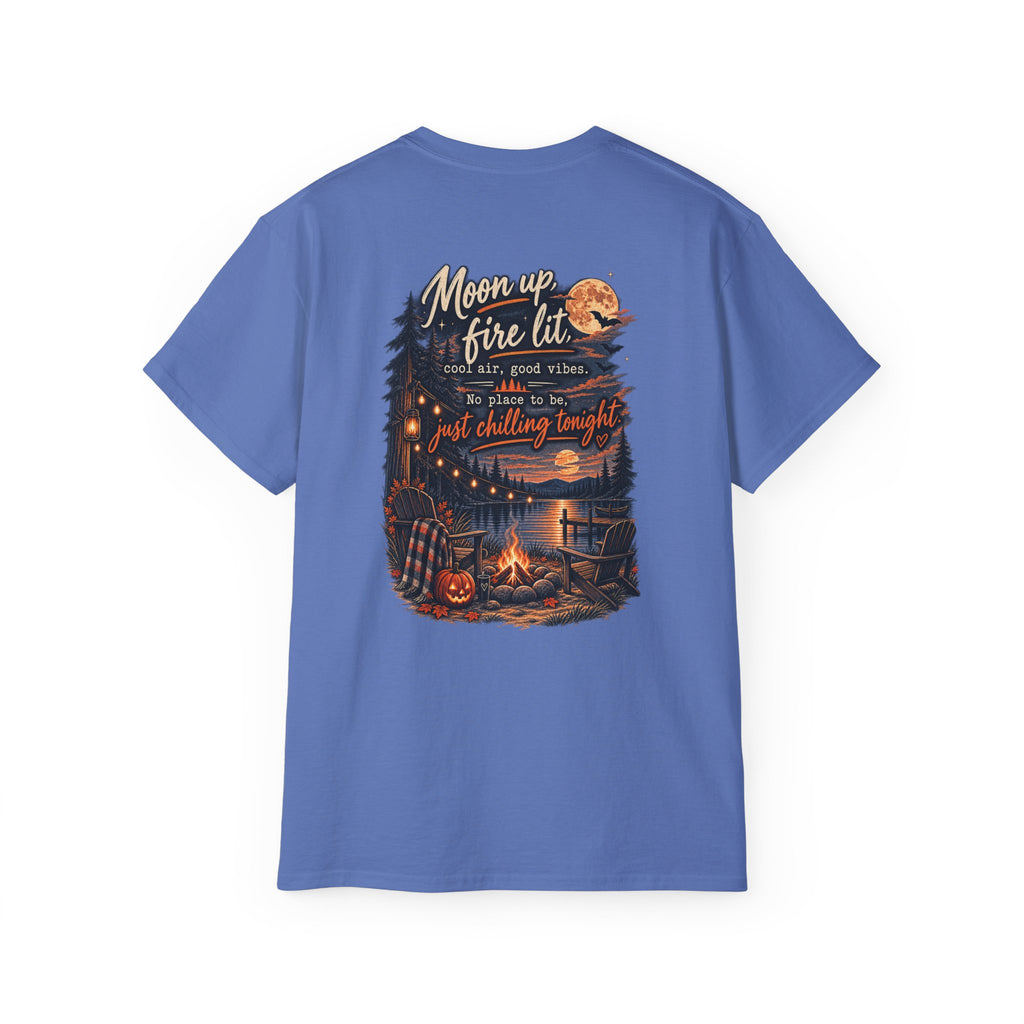Campfire Night Tee — "Moon up, fire lit" Graphic T-Shirt