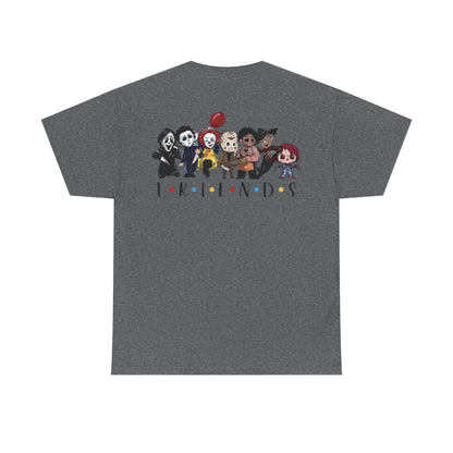 Creepy Friends Chibi Horror Tee – Funny Halloween Cartoon Villains T-Shirt, Unisex, Made in the USA