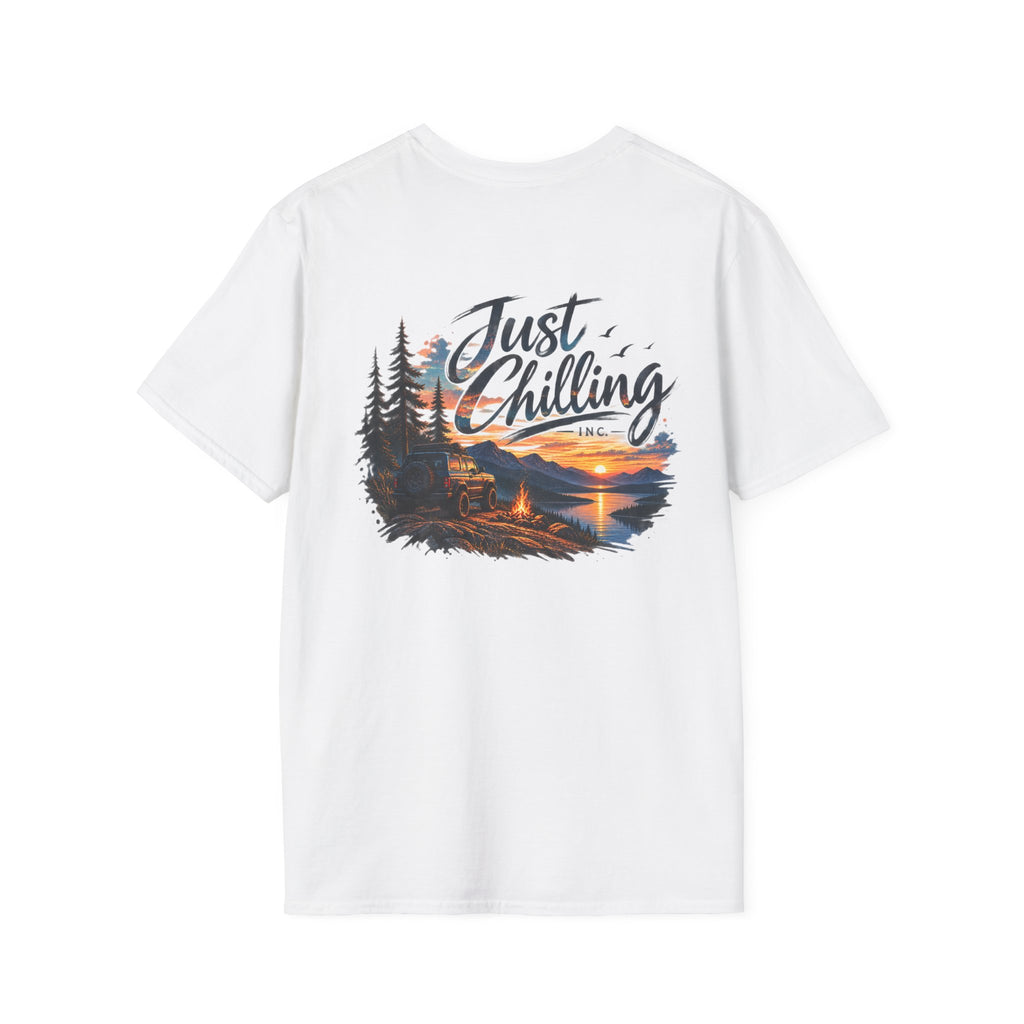 Just Chilling Outdoor Adventure T-Shirt | Camping, Mountains & Sunset Graphic Tee