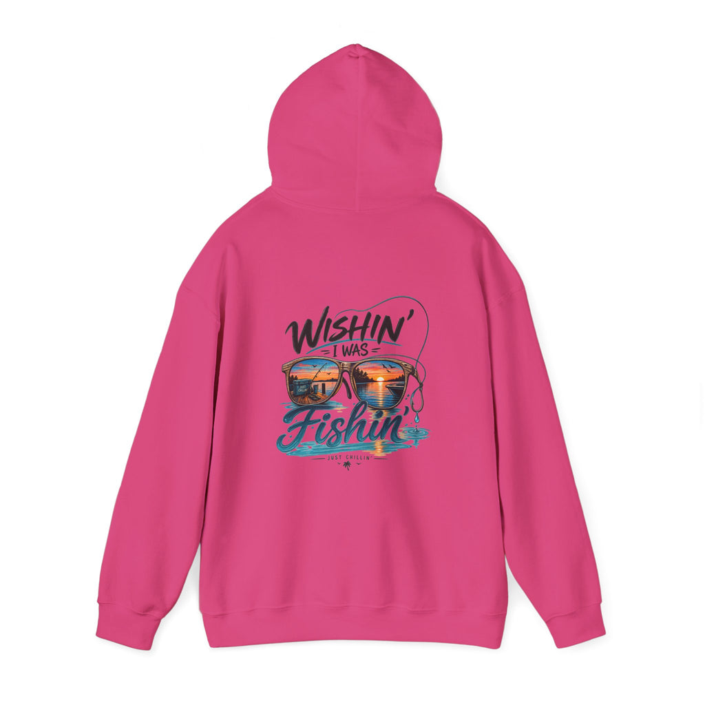 Fishing Hoodie - "Wishin' I Was Fishin'" Graphic Hooded Sweatshirt