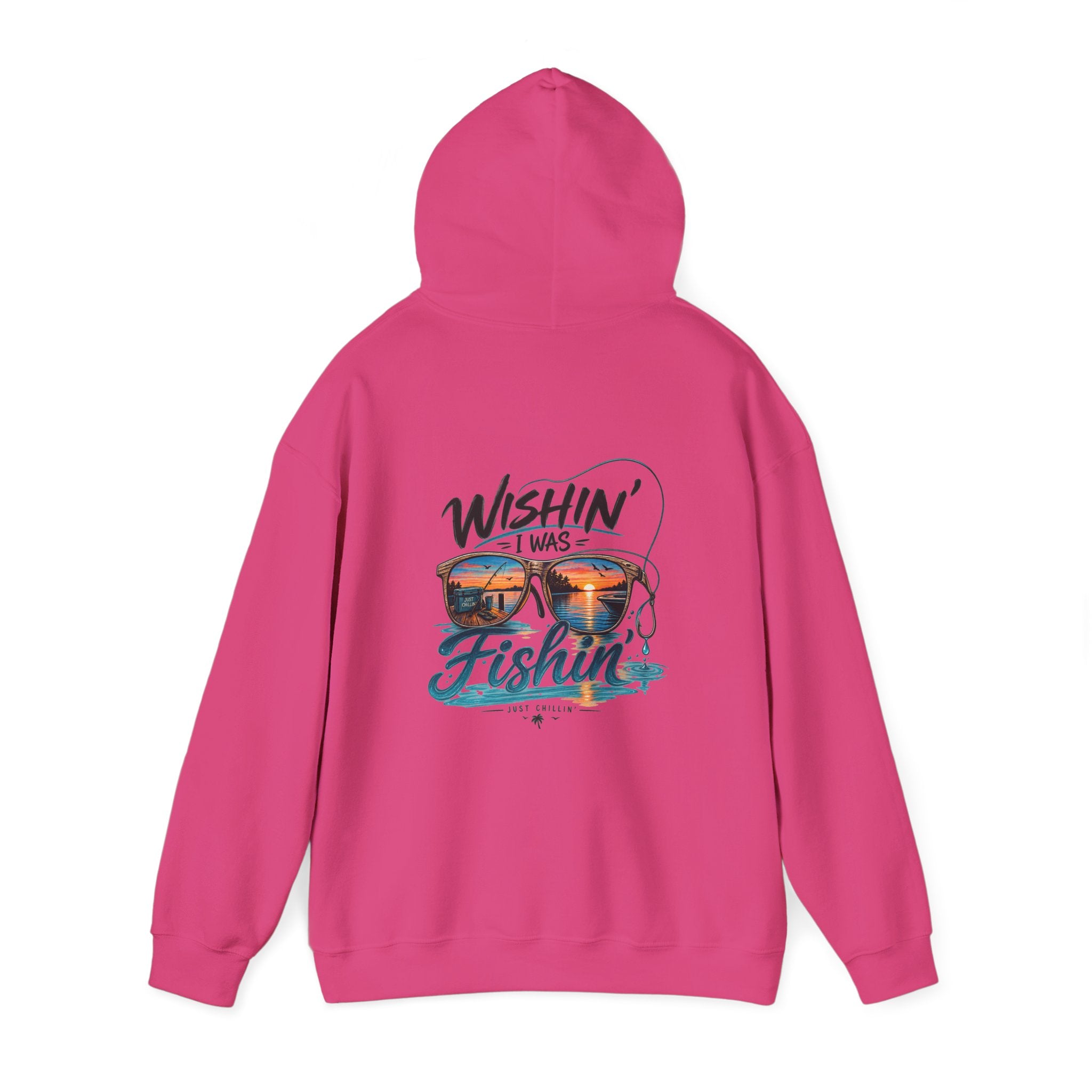 Fishing Hoodie - "Wishin' I Was Fishin'" Graphic Hooded Sweatshirt