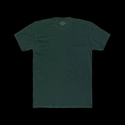 A plain green t-shirt is displayed against a black background.