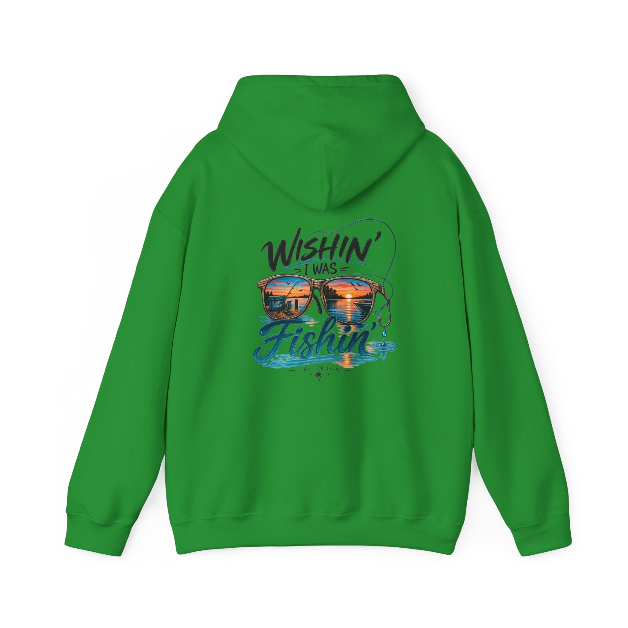 Fishing Hoodie - "Wishin' I Was Fishin'" Graphic Hooded Sweatshirt