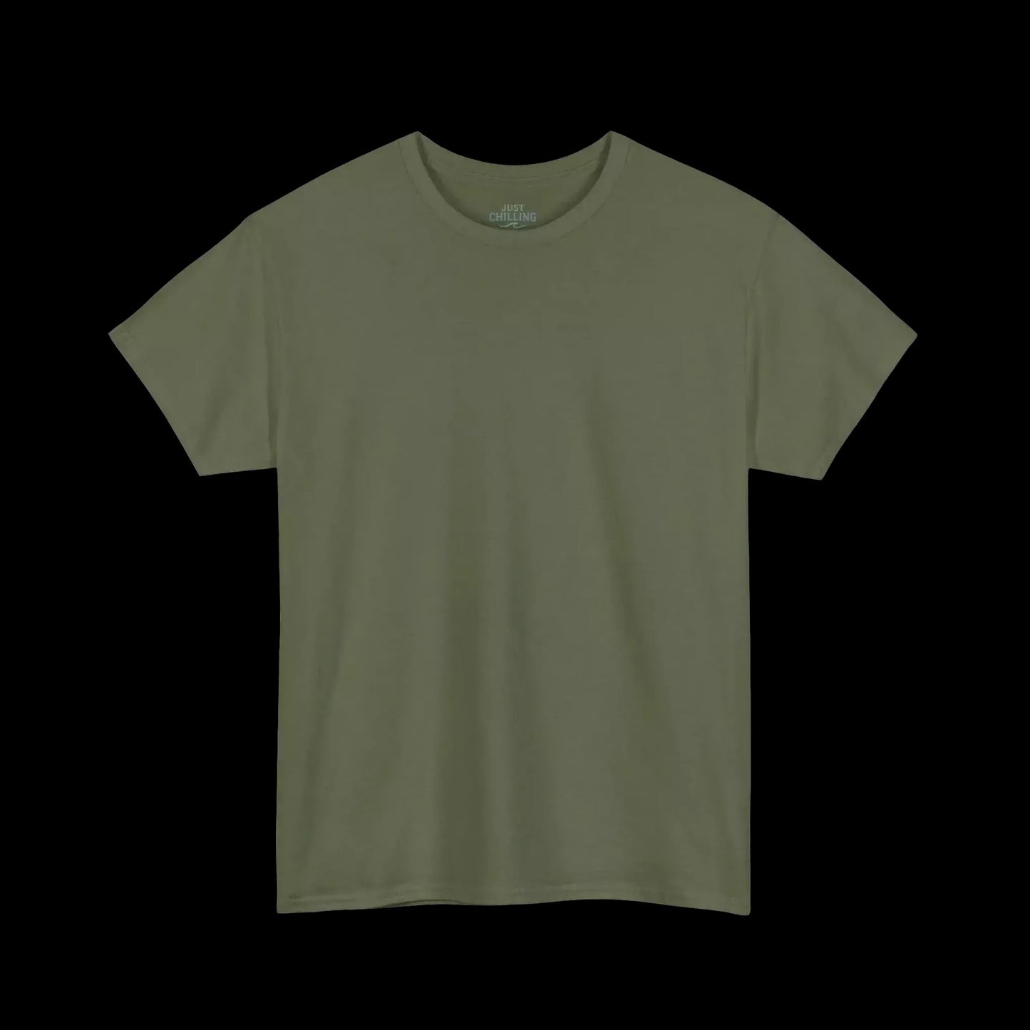 A plain, light green t-shirt is shown against a black background.