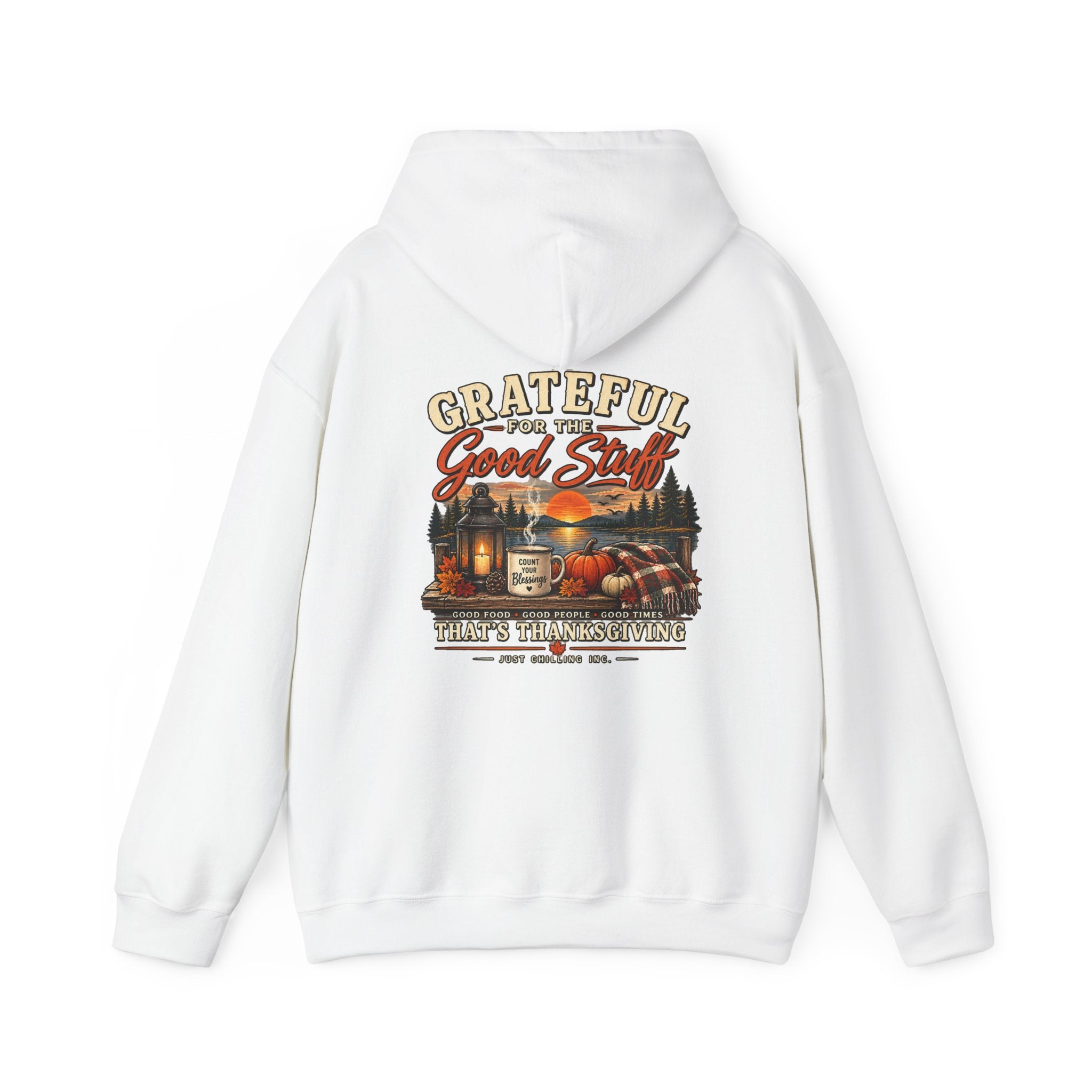Thankful Harvest Hoodie — "Grateful for the Good Stuff" Fall Cabin Sweatshirt