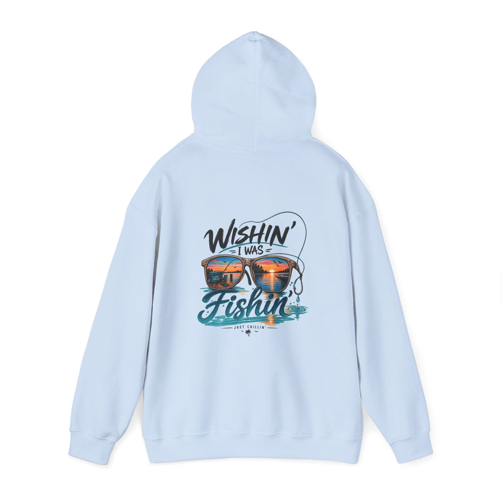 Fishing Hoodie - "Wishin' I Was Fishin'" Graphic Hooded Sweatshirt