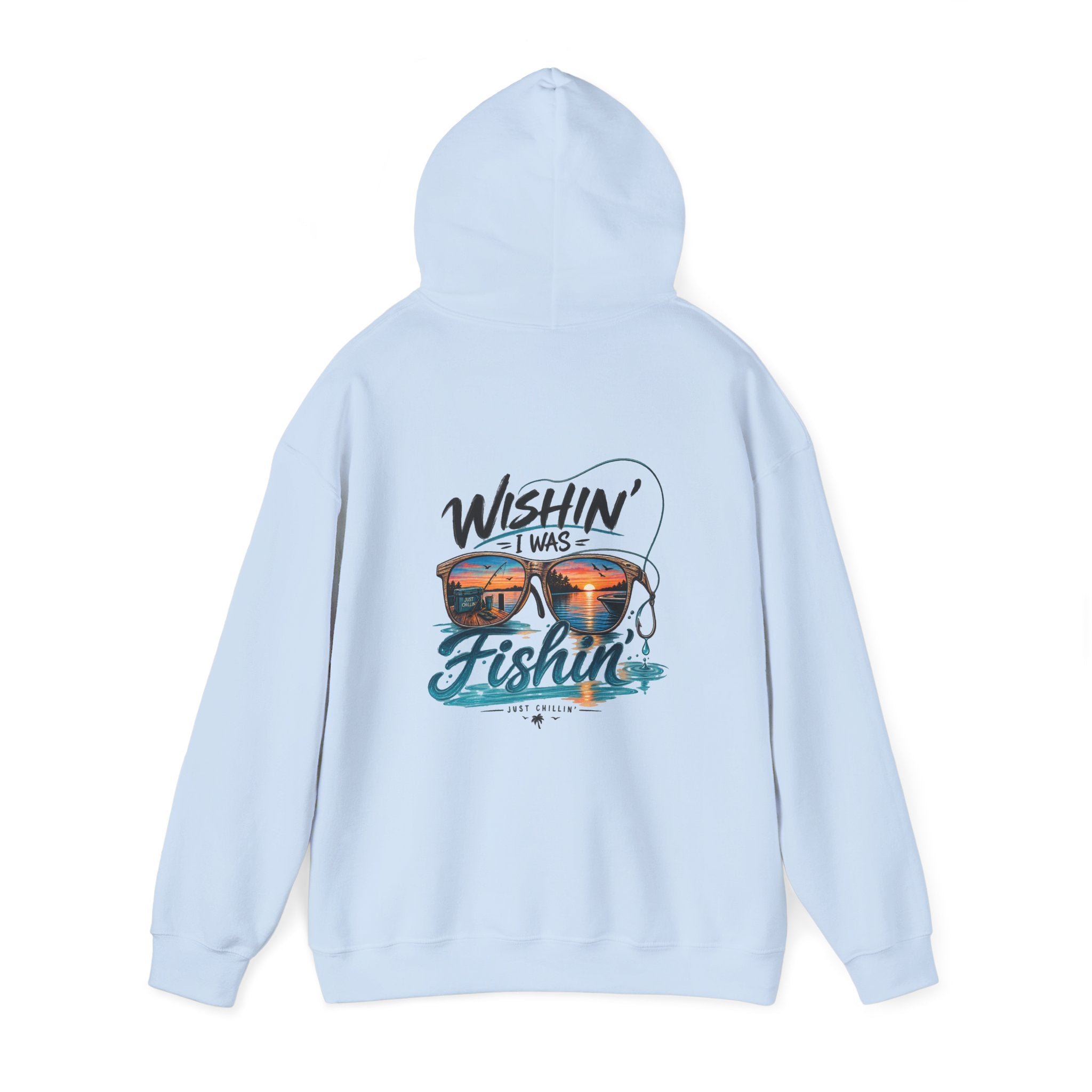 Fishing Hoodie - "Wishin' I Was Fishin'" Graphic Hooded Sweatshirt