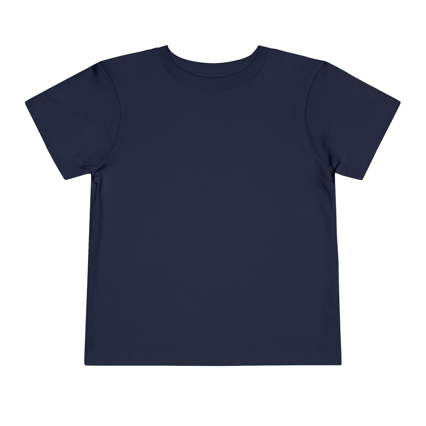 A plain navy blue t-shirt against a black background.