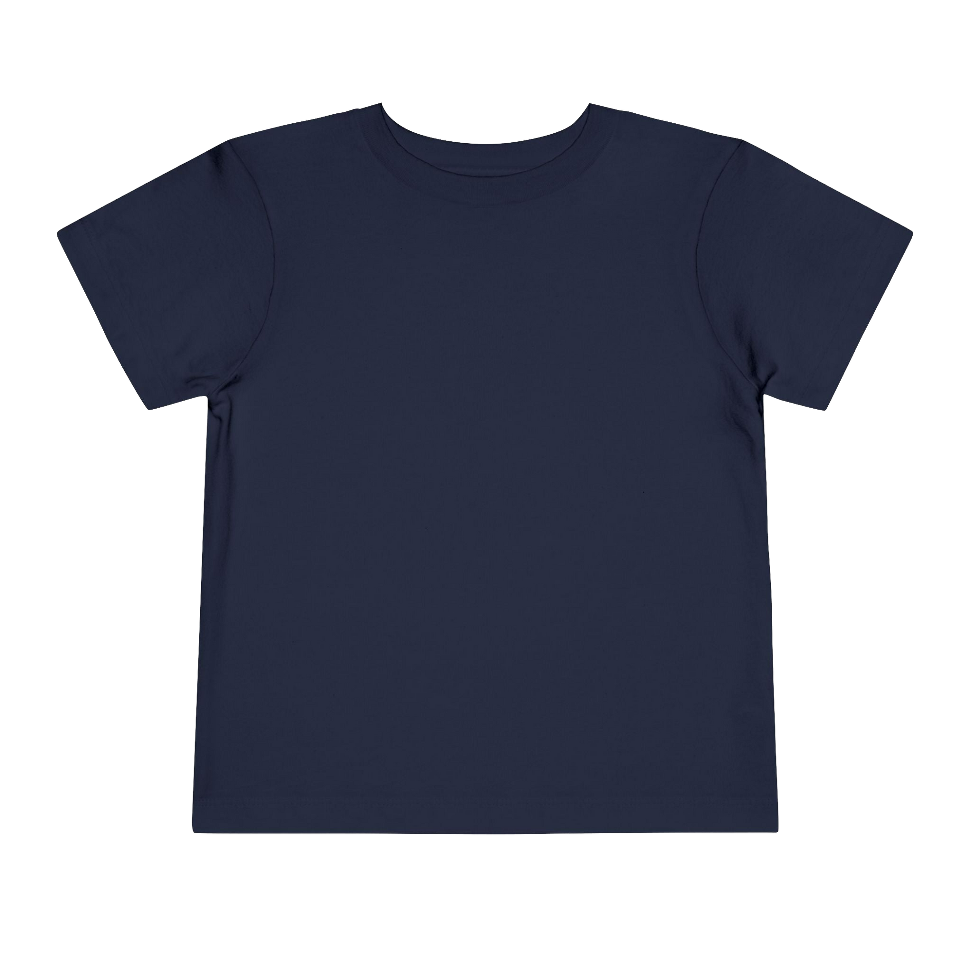 A plain navy blue t-shirt against a black background.