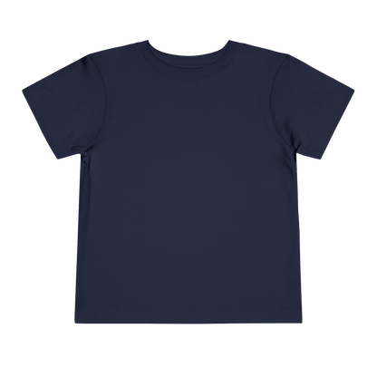 A plain navy blue t-shirt against a black background.