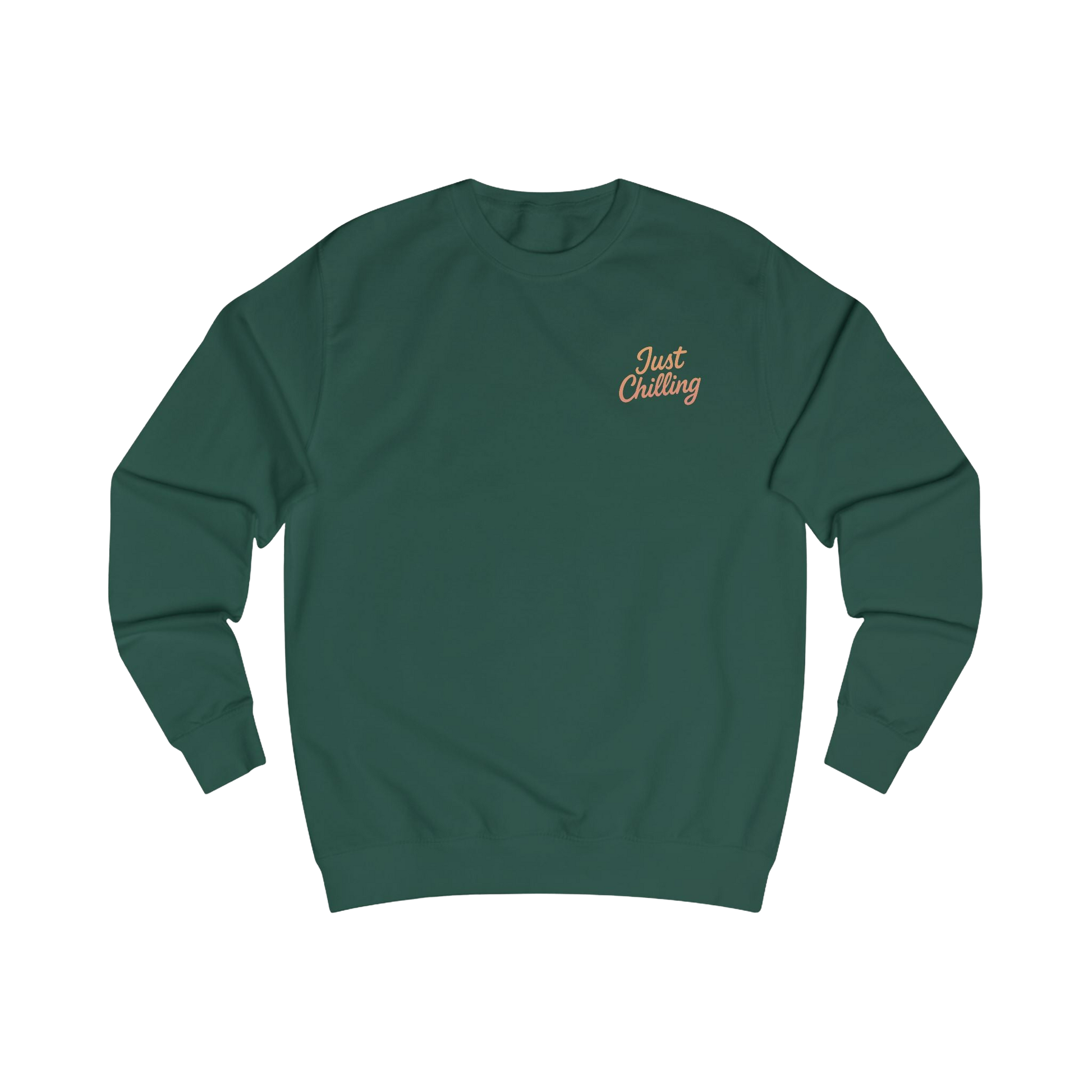 A green long-sleeved sweater with a small embroidered logo on the left side.