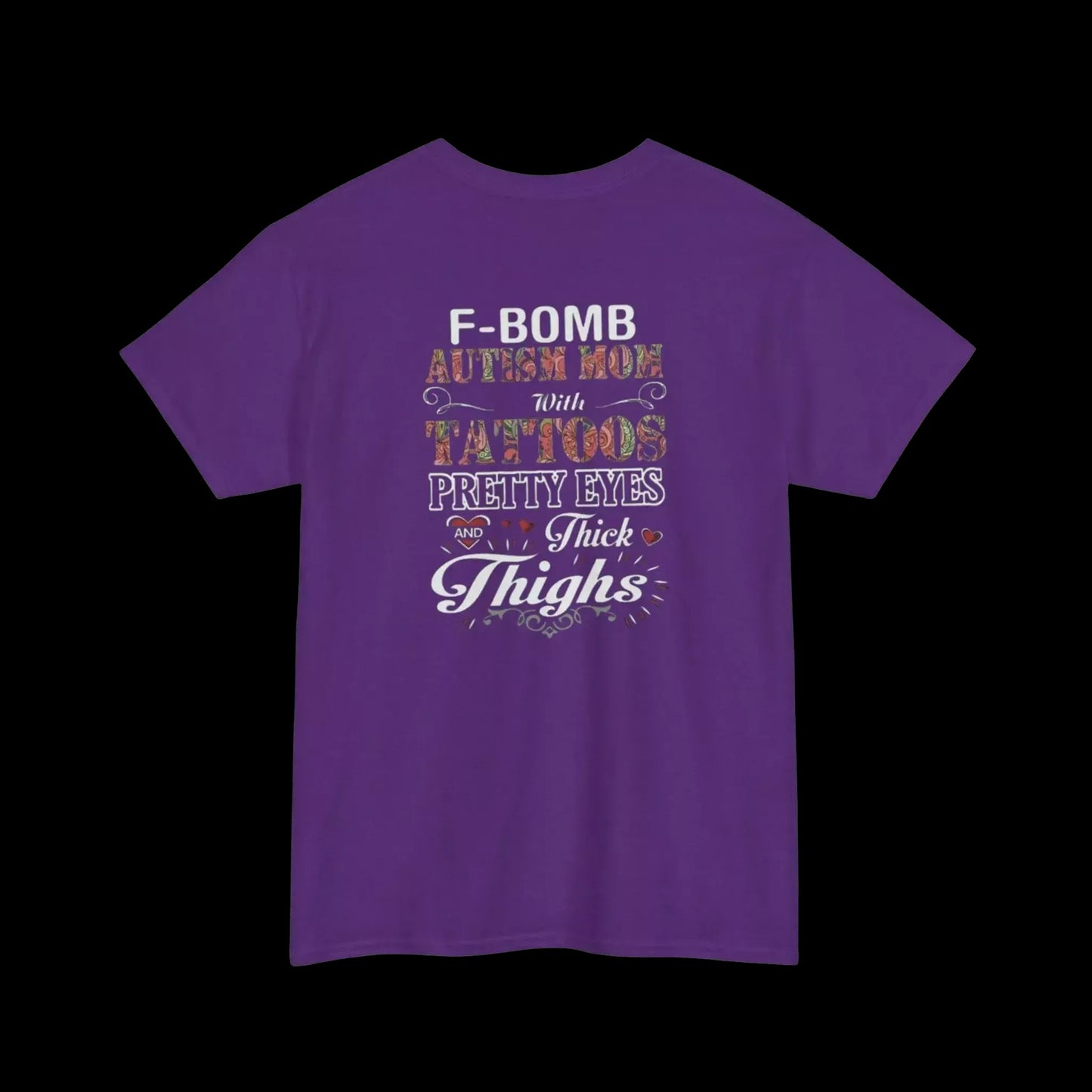 The image is a purple t-shirt with a humorous text design on it.