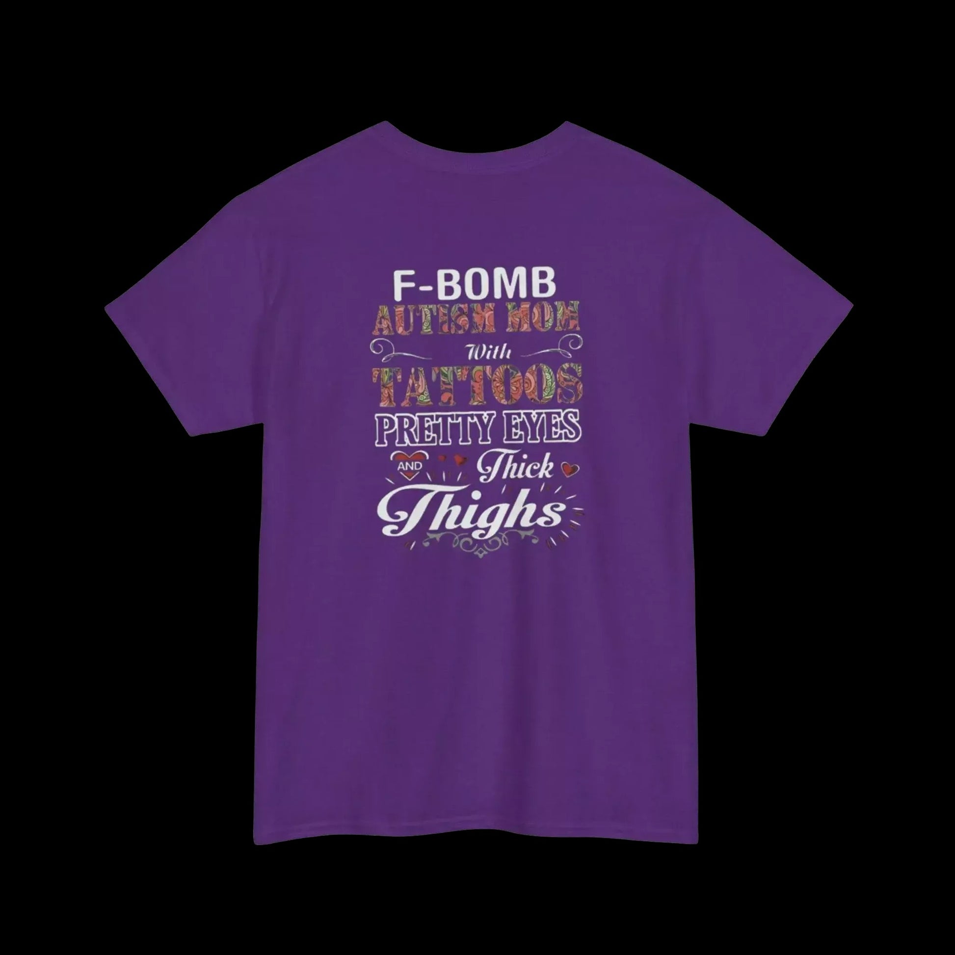 The image is a purple t-shirt with a humorous text design on it.
