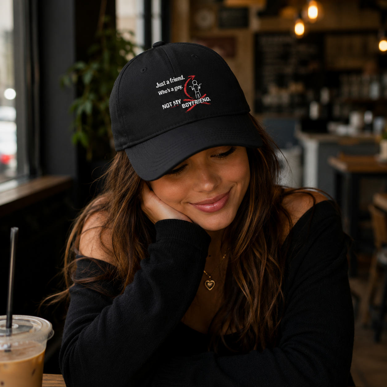 Baseball Cap - 'Just a Friend, Who's a Guy' Funny Graphic Low Profile Hat
