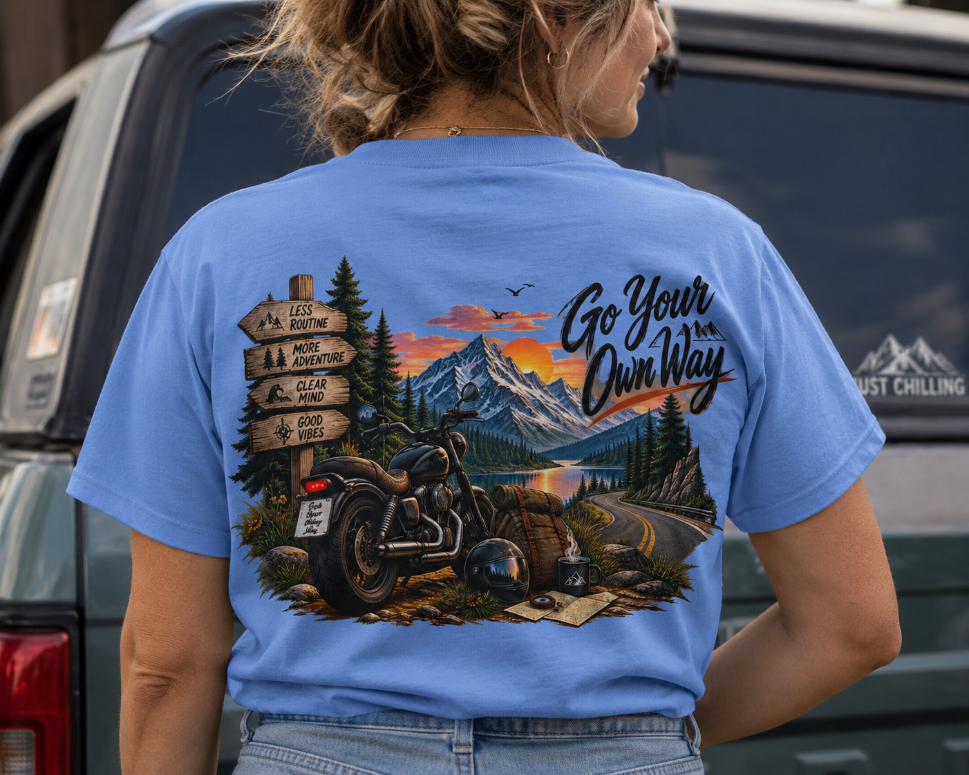 Adventure Motorcycle Tee — "Go Your Own Way" Scenic Biker T-Shirt