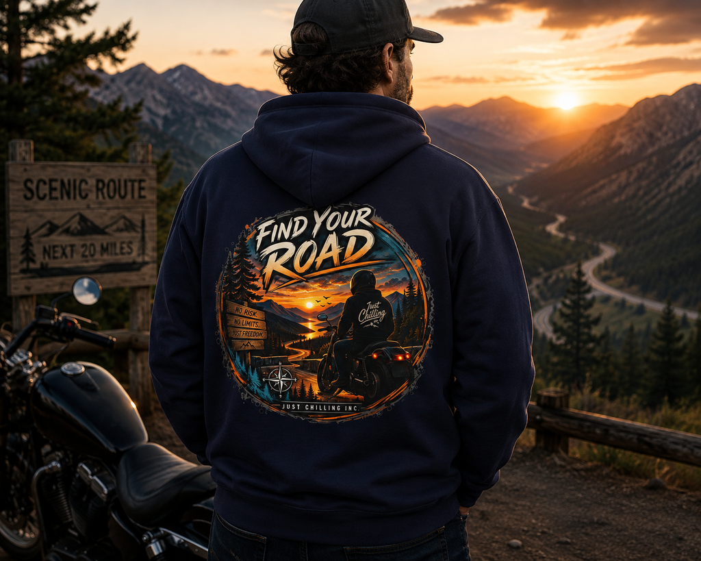 Hoodie — 'Find Your Road' Sunset Motorcycle Adventure Hooded Sweatshirt