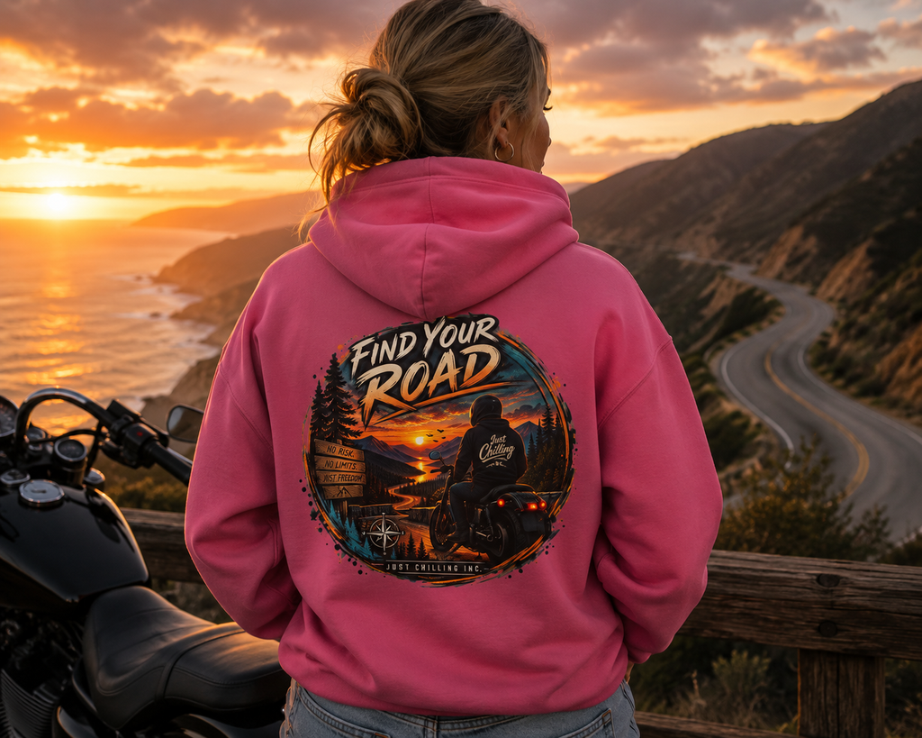 Hoodie — 'Find Your Road' Sunset Motorcycle Adventure Hooded Sweatshirt