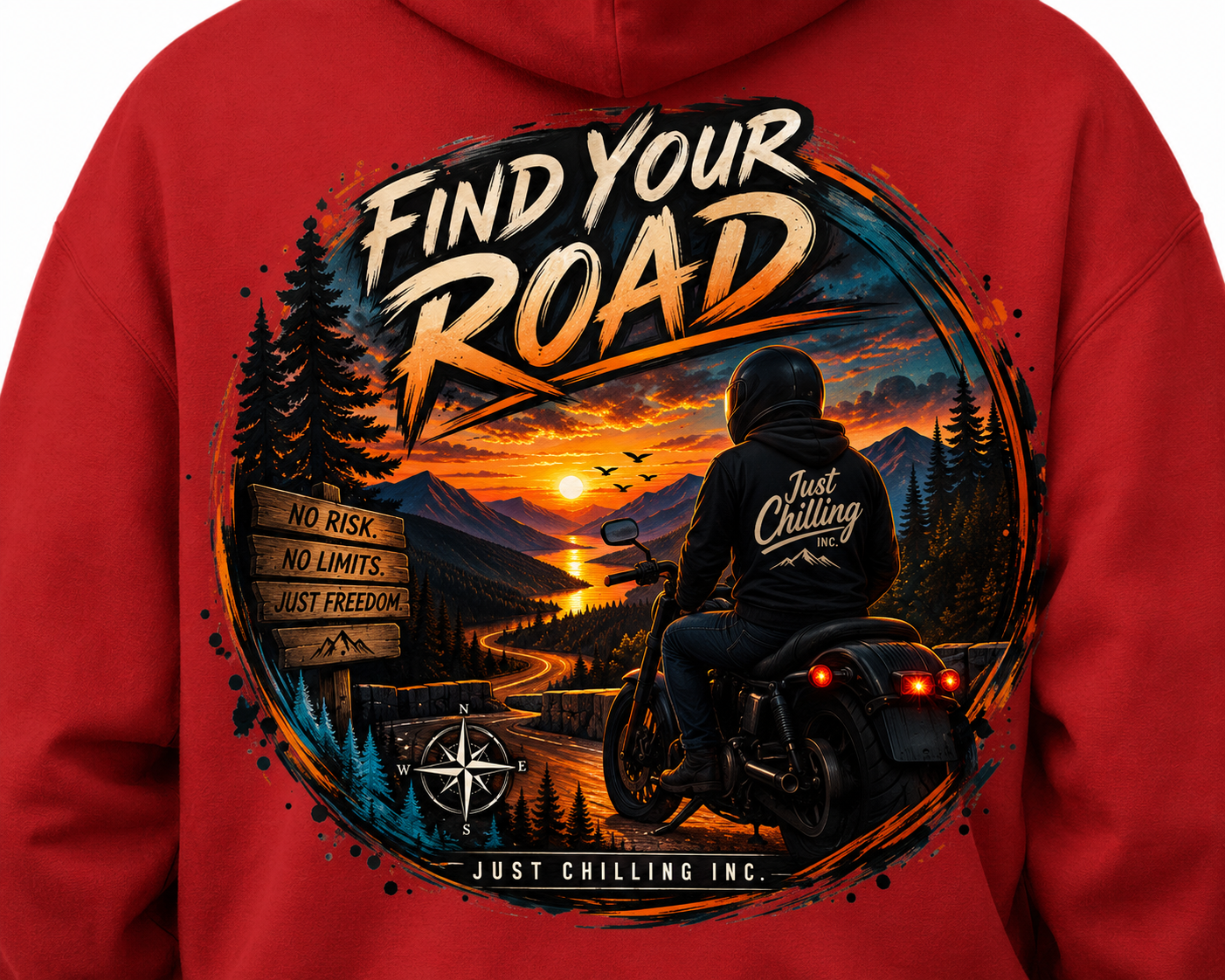 Hoodie — 'Find Your Road' Sunset Motorcycle Adventure Hooded Sweatshirt