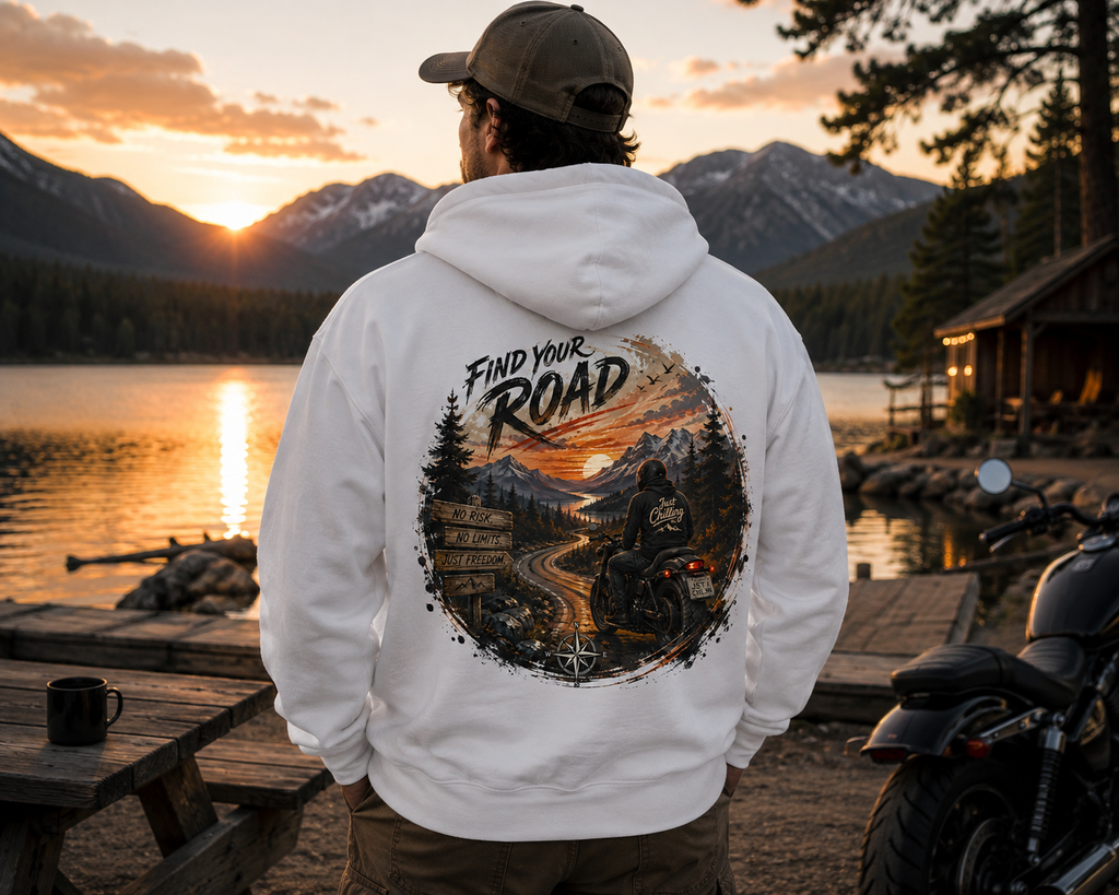 Hoodie — 'Find Your Road' Sunset Motorcycle Adventure Hooded Sweatshirt
