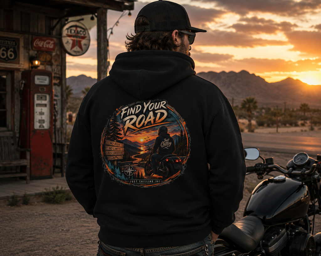 Hoodie — 'Find Your Road' Sunset Motorcycle Adventure Hooded Sweatshirt