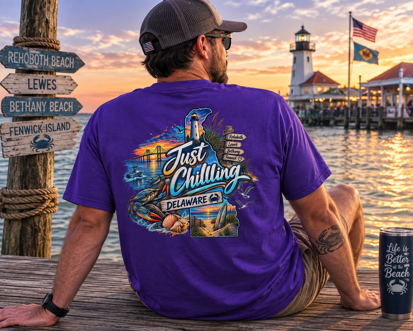 Delaware Just Chilling Tee, Summer Vibes Shirt, Beach Lover Gift, Casual Comfort Top, Vacation Outfit Essential, Fun Graphic T-Shirt
