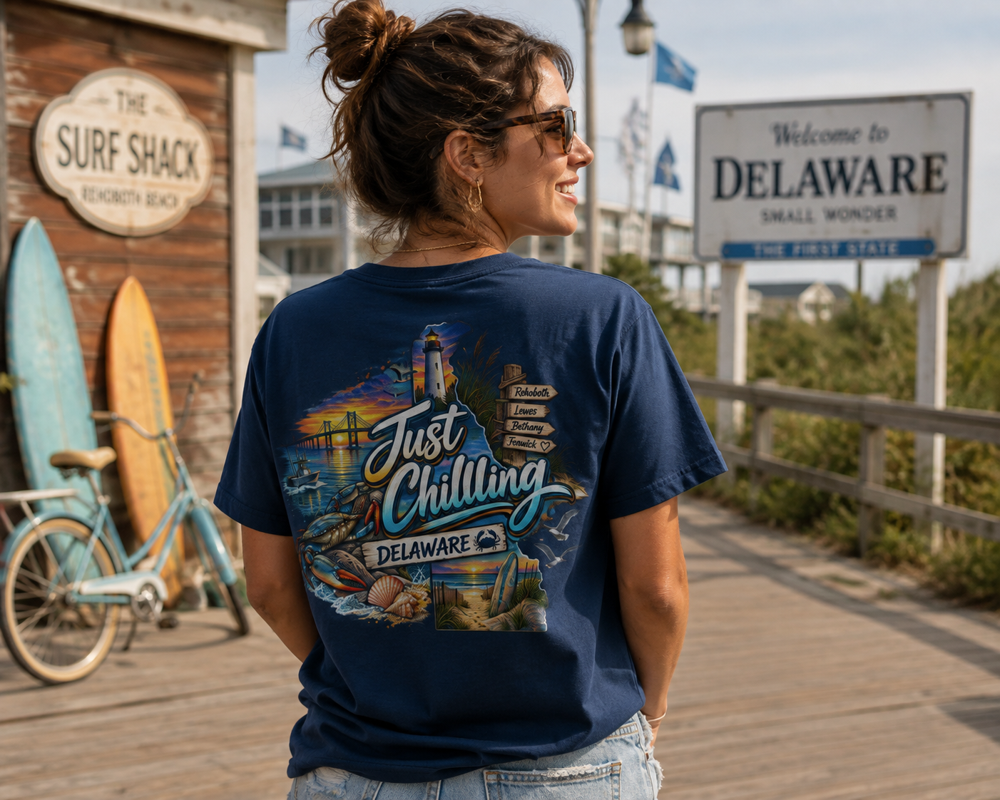 Delaware Just Chilling Tee, Summer Vibes Shirt, Beach Lover Gift, Casual Comfort Top, Vacation Outfit Essential, Fun Graphic T-Shirt