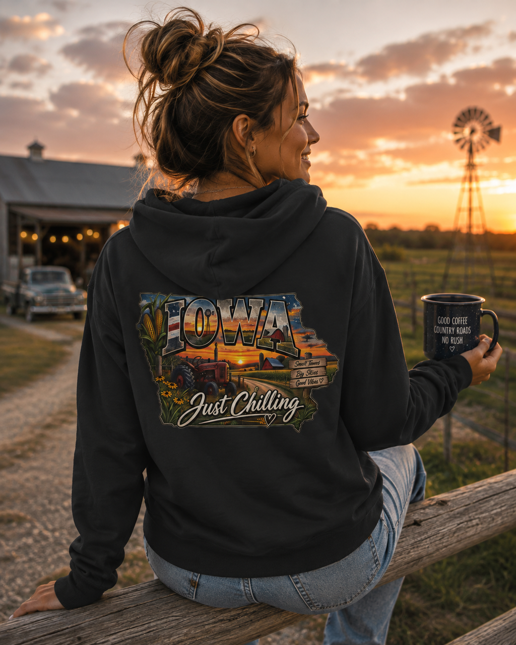 Iowa State Hoodie — 'Iowa Just Chilling' Retro Landscape College Sweatshirt