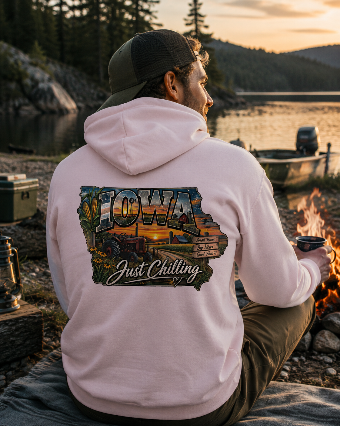 Iowa State Hoodie — 'Iowa Just Chilling' Retro Landscape College Sweatshirt
