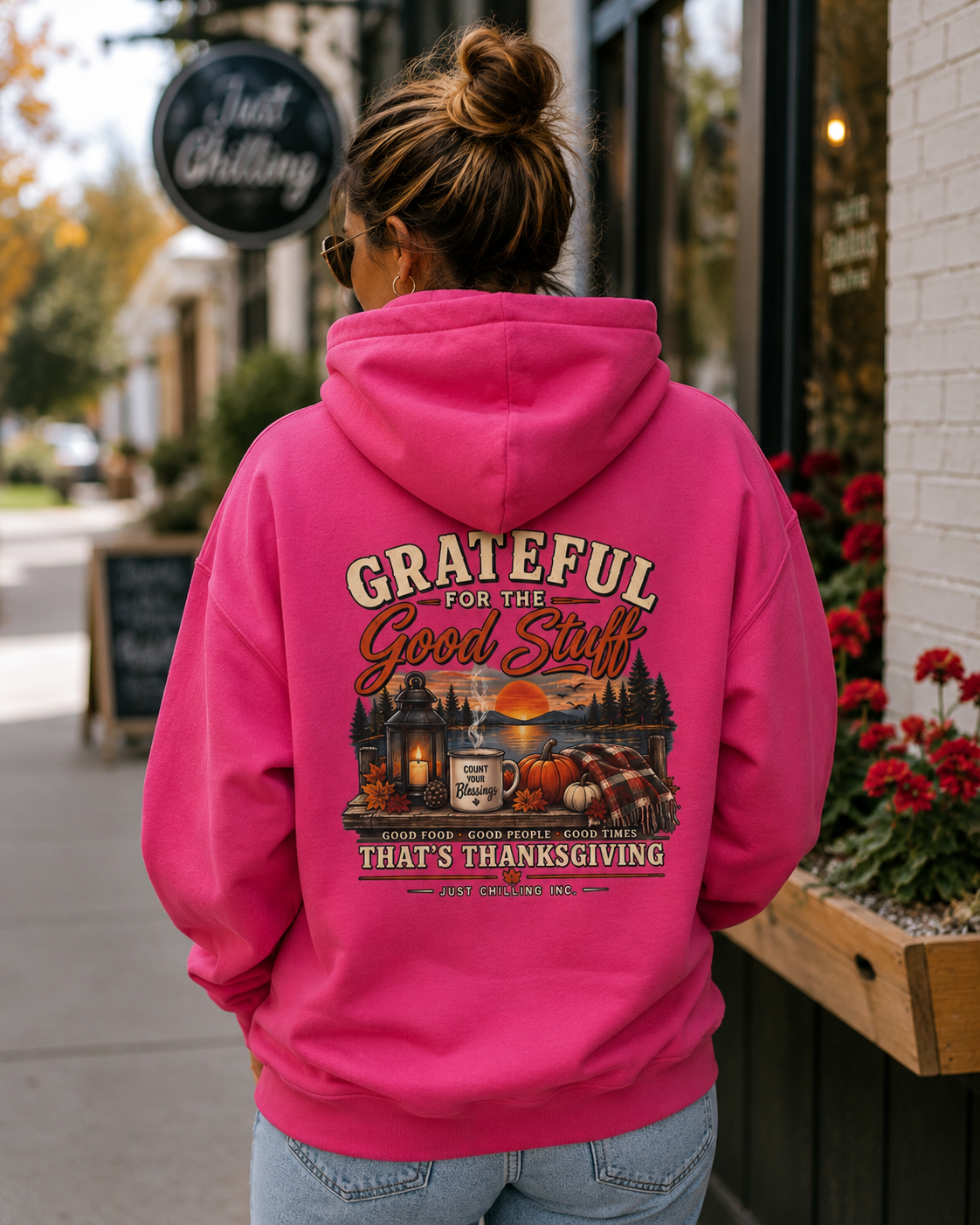Thankful Harvest Hoodie — "Grateful for the Good Stuff" Fall Cabin Sweatshirt