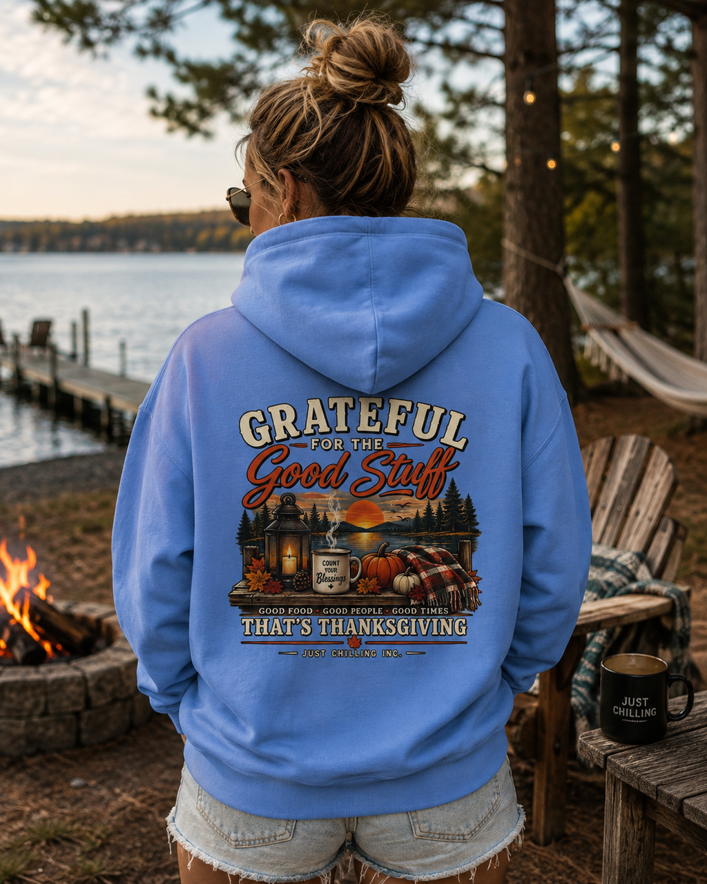 Thankful Harvest Hoodie — "Grateful for the Good Stuff" Fall Cabin Sweatshirt