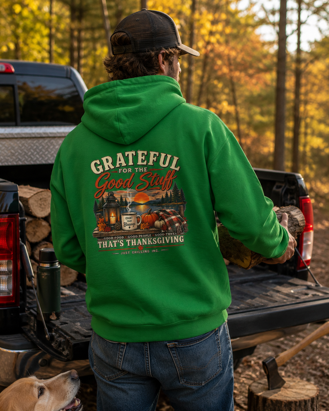 Thankful Harvest Hoodie — "Grateful for the Good Stuff" Fall Cabin Sweatshirt